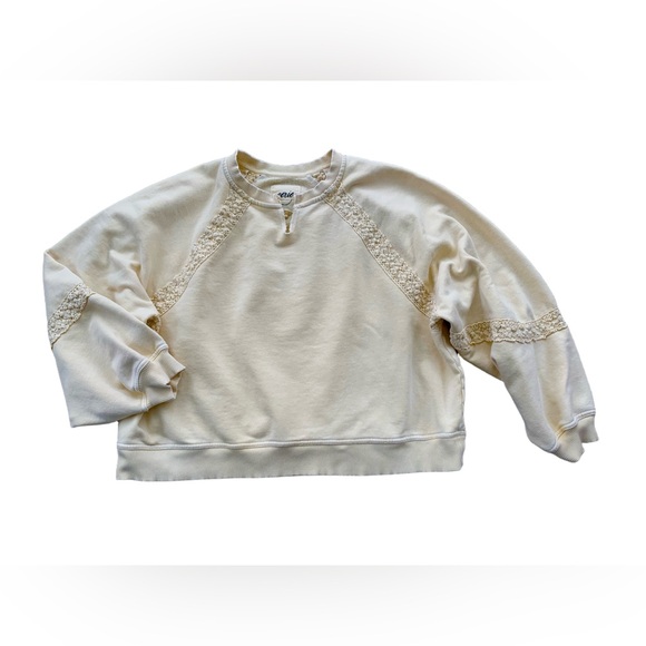 aerie Tops - Aerie Size Large Pale Yellow Hey Crochet Sweatshirt Oversized Boxy Boho Pullover